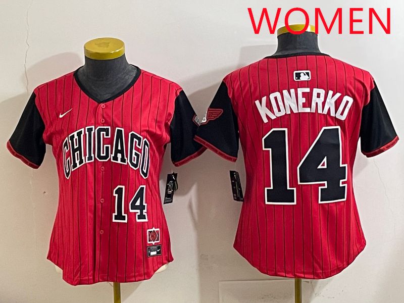 Women 2025 Chicago White Sox #14 Konerko Red Stripe Joint Name Nike MLB Jersey style 4->women mlb jersey->Women Jersey